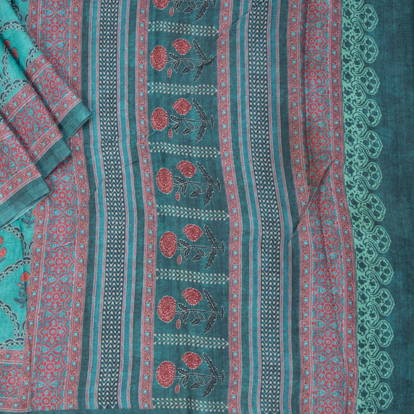 Crepe Light Peacock Blue Floral Printed Saree