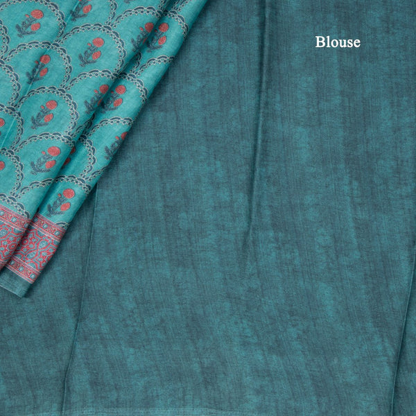 Crepe Light Peacock Blue Floral Printed Saree