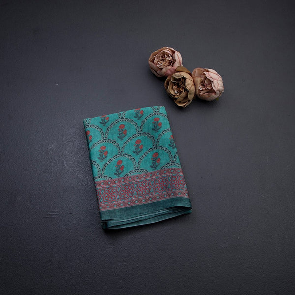 Crepe Light Peacock Blue Floral Printed Saree