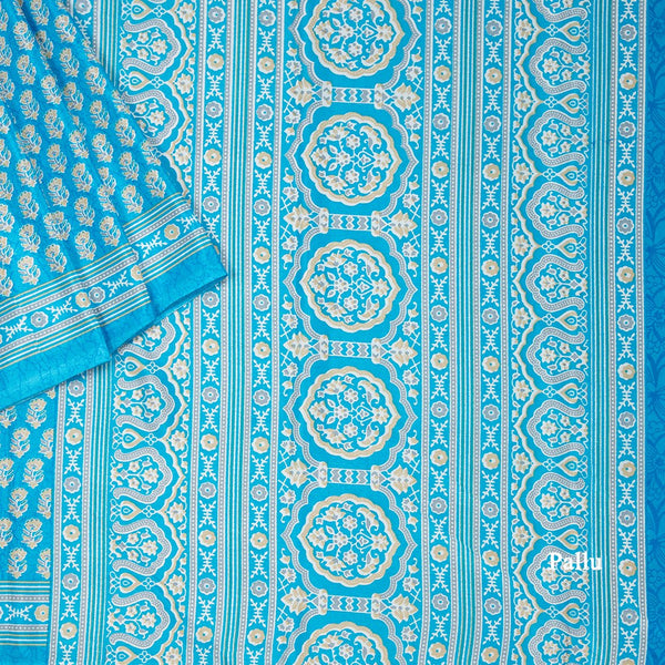 Crepe Blue Floral Printed Saree