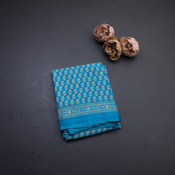 Crepe Blue Floral Printed Saree