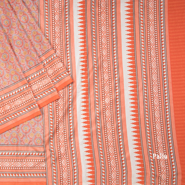 Crepe Grey Floral Printed Saree 02