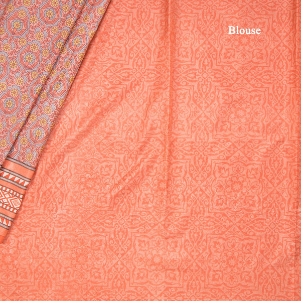 Crepe Grey Floral Printed Saree 02