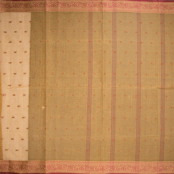 Bengali Cotton Light Golden Brown Thread Embossed Saree Without Blouse