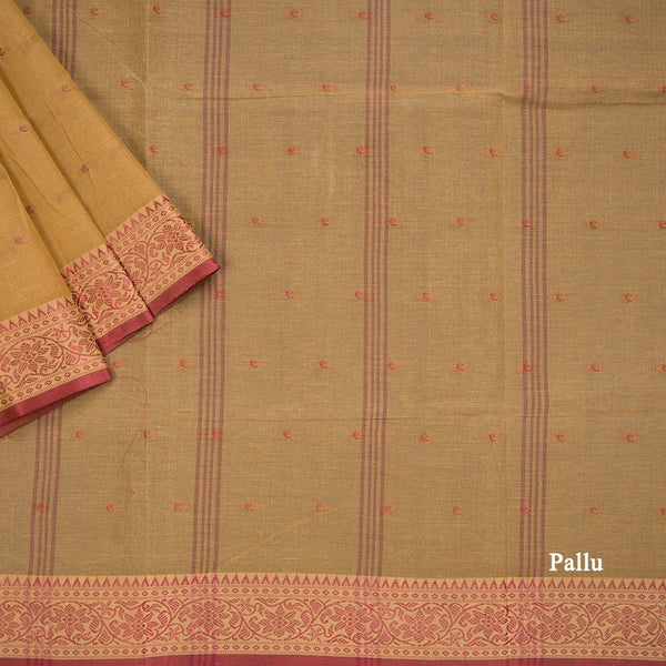 Bengali Cotton Light Golden Brown Thread Embossed Saree Without Blouse