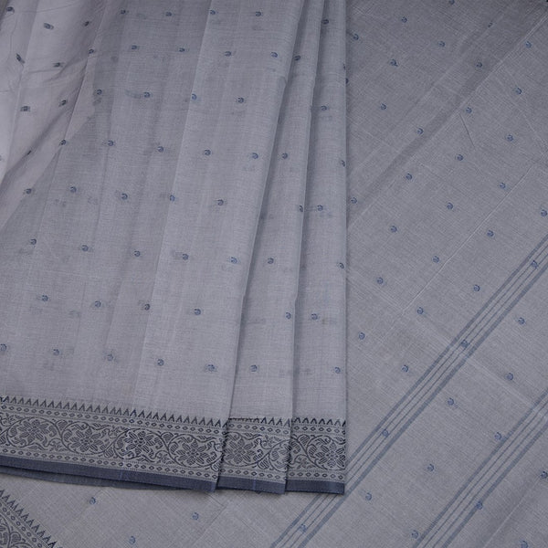 Bengali Cotton Grey Thread Embossed Saree Without Blouse 04