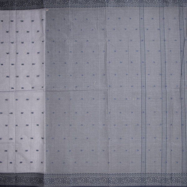 Bengali Cotton Grey Thread Embossed Saree Without Blouse 04