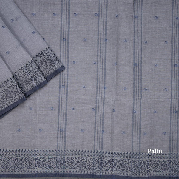 Bengali Cotton Grey Thread Embossed Saree Without Blouse 04