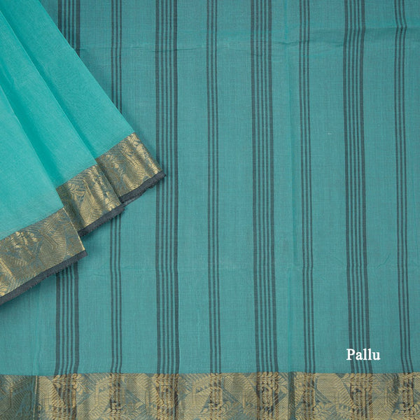 Bengali Cotton Turquoise Blue Thread Embossed Saree Without Blouse
