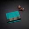 Bengali Cotton Turquoise Blue Thread Embossed Saree Without Blouse