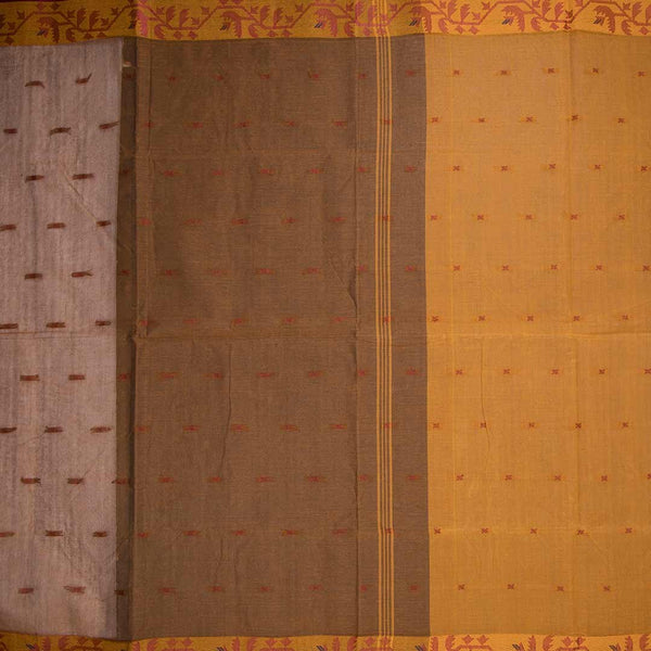 Bengali Cotton Golden Brown Thread Embossed Saree Without Blouse