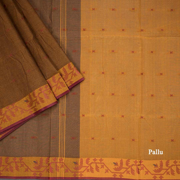 Bengali Cotton Golden Brown Thread Embossed Saree Without Blouse