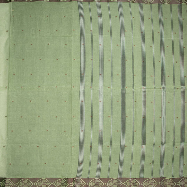 Bengali Cotton Light Green Thread Embossed Saree Without Blouse 04