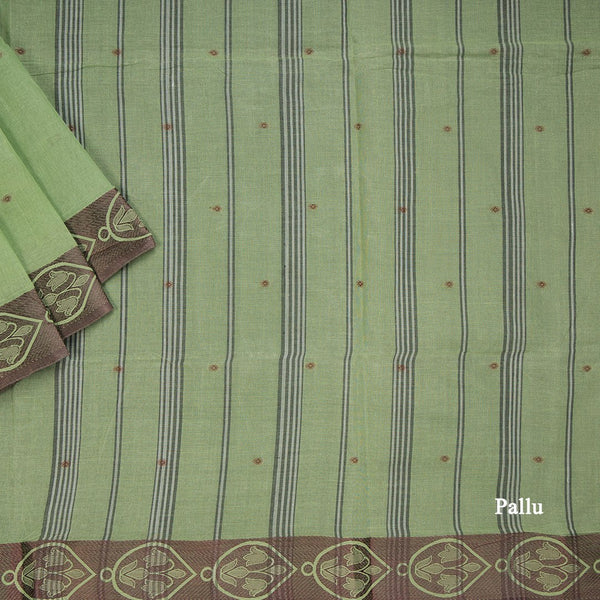 Bengali Cotton Light Green Thread Embossed Saree Without Blouse 04