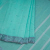 Bengali Cotton Turquoise Blue Thread Embossed Saree Without Blouse 02