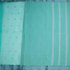 Bengali Cotton Turquoise Blue Thread Embossed Saree Without Blouse 02