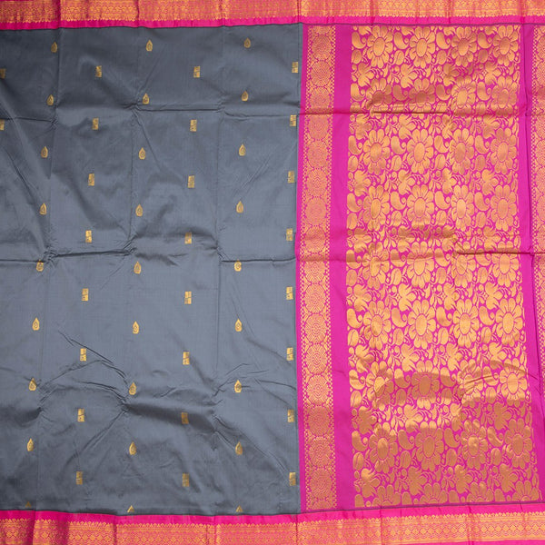 Art Silk Grey Saree With Zari Buttas And Contrast Border