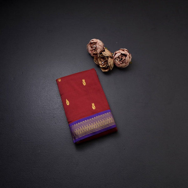 Art Silk Maroon Saree With Zari Buttas And Contrast Border