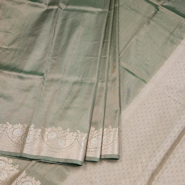 Kota Tissue Dark Green Saree With Zari Border