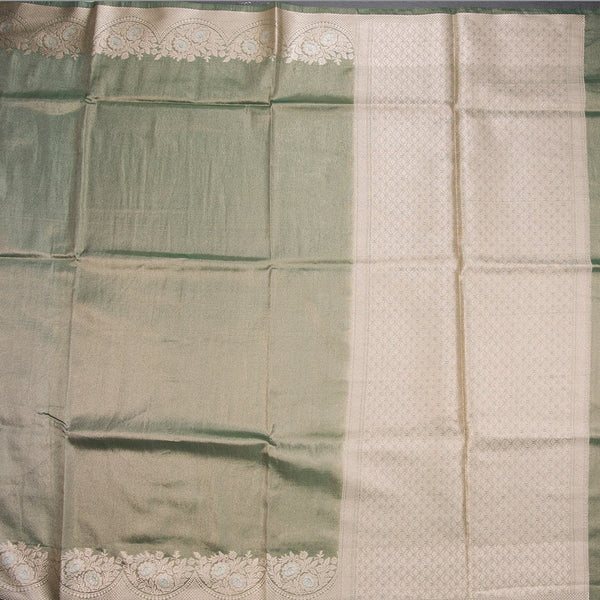 Kota Tissue Dark Green Saree With Zari Border