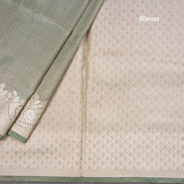 Kota Tissue Dark Green Saree With Zari Border