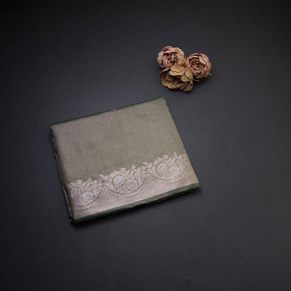 Kota Tissue Dark Green Saree With Zari Border