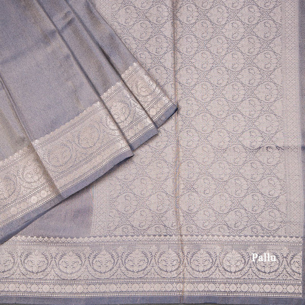 Kota Tissue Grey Saree With Zari Border