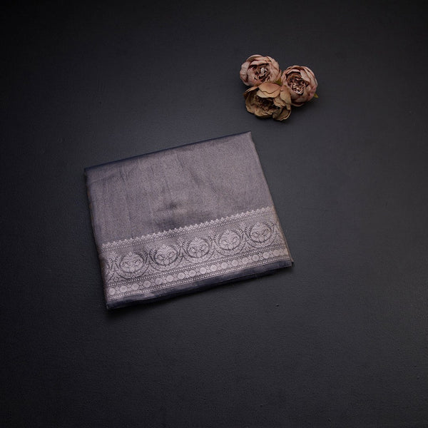 Kota Tissue Grey Saree With Zari Border