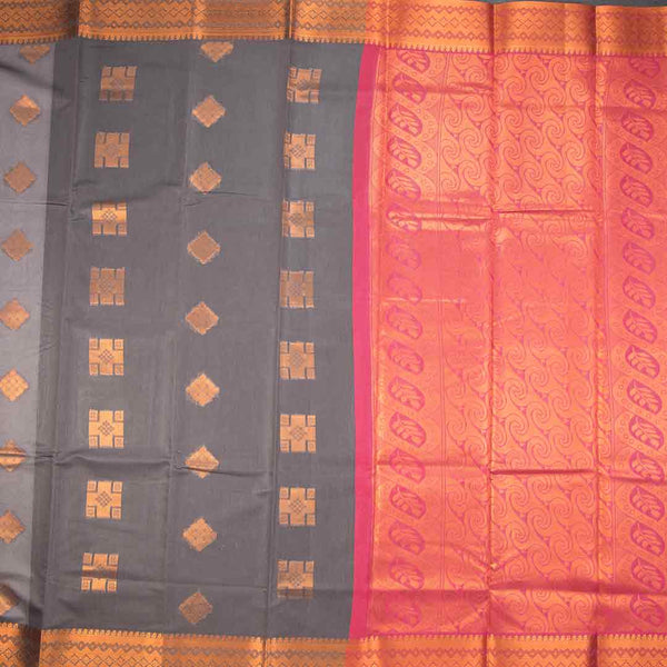 Silk Cotton Grey Zari Worked Saree 03