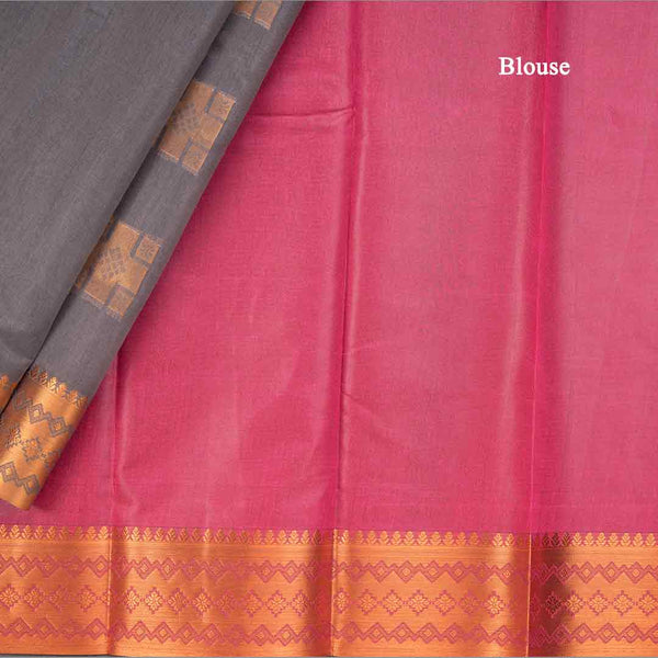 Silk Cotton Grey Zari Worked Saree 03