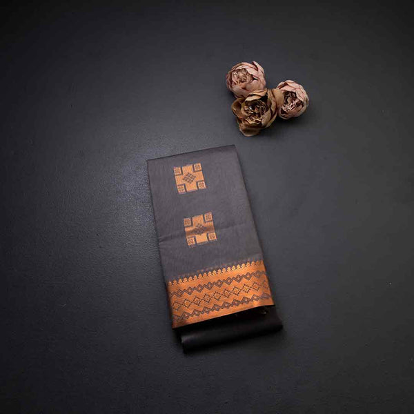 Silk Cotton Grey Zari Worked Saree 03