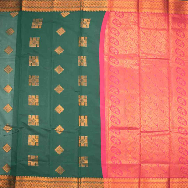 Silk Cotton Dark Green Zari Worked Saree 05