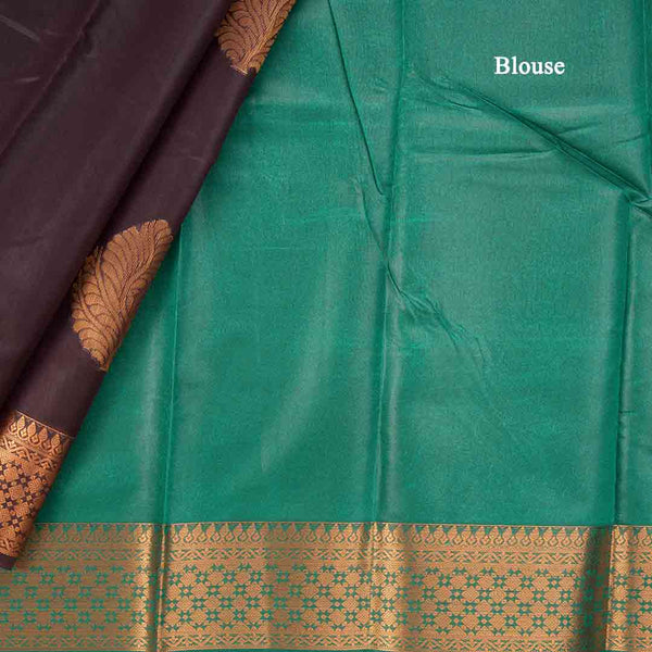 Silk Cotton Dark Brown Zari Worked Saree 04