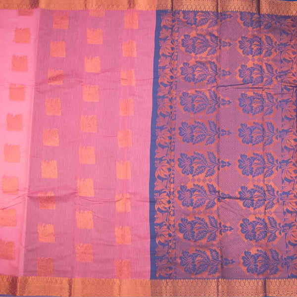Silk Cotton Rose Pink Zari Worked Saree 04