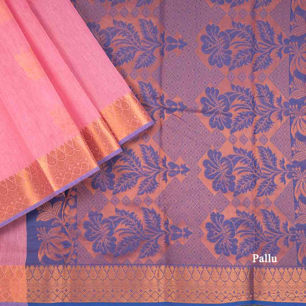 Silk Cotton Rose Pink Zari Worked Saree 04