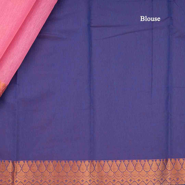 Silk Cotton Rose Pink Zari Worked Saree 04
