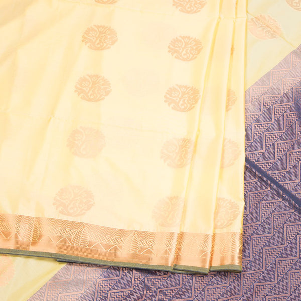 Semi Soft Silk Cream With Navy Blue Zari Worked Saree