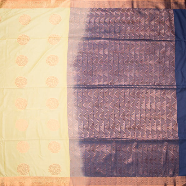 Semi Soft Silk Cream With Navy Blue Zari Worked Saree