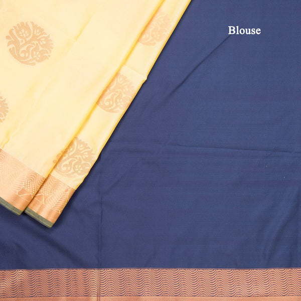 Semi Soft Silk Cream With Navy Blue Zari Worked Saree