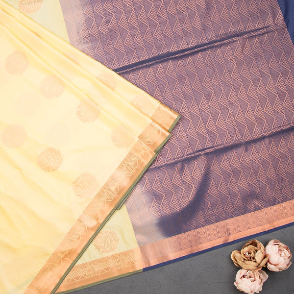 Semi Soft Silk Cream With Navy Blue Zari Worked Saree