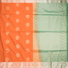Semi Soft Silk Soild Orange With Sage Green Zari Worked Saree