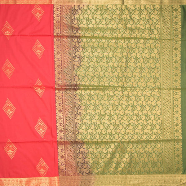 Semi Soft Silk Olive Green With Rouge Pink Zari Worked Saree