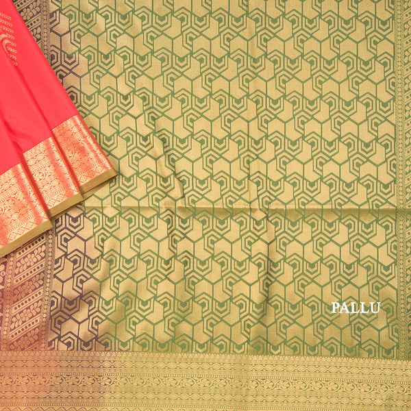 Semi Soft Silk Olive Green With Rouge Pink Zari Worked Saree