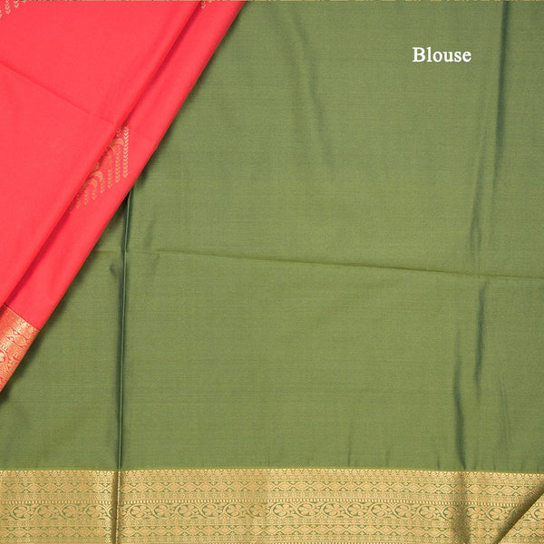 Semi Soft Silk Olive Green With Rouge Pink Zari Worked Saree