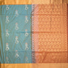 Semi Soft Silk Dusty Blue and Straw Gold With Rust Brown Zari Worked Saree