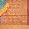Semi Soft Silk Dusty Blue and Straw Gold With Rust Brown Zari Worked Saree