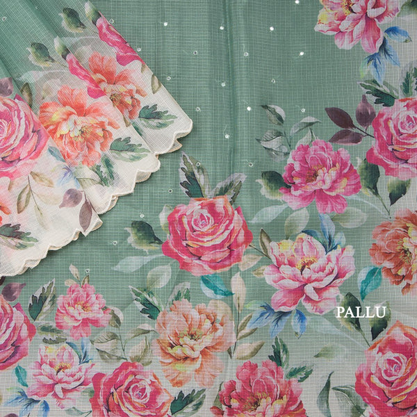 Kota Tissue Green Printed Saree