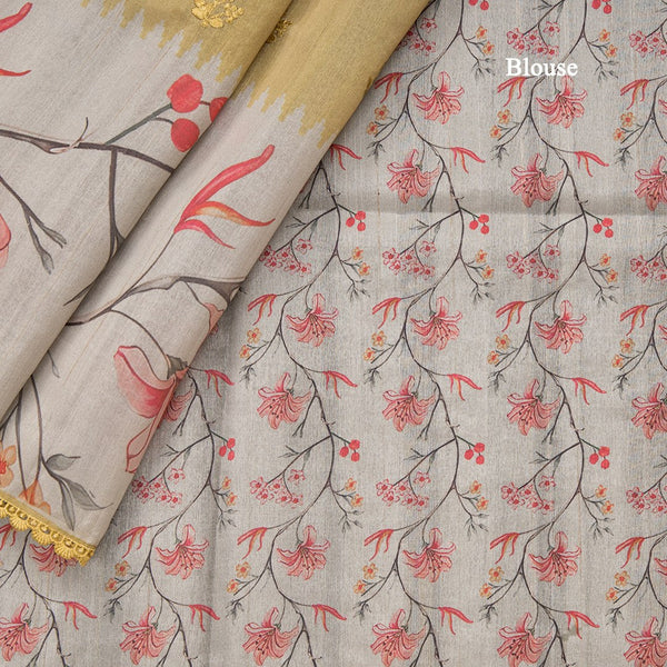 Semi Raw Silk Mustard Embroidered Saree 03