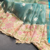 Kota Tissue Green Gold Thread Embroidered Saree-02