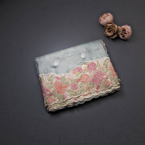 Kota Tissue Green Gold Thread Embroidered Saree-02